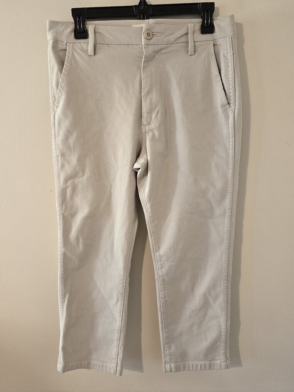 AMO Easy Trouser Crop Pants Womens 28 Cream Beige Stretch Chino Casual